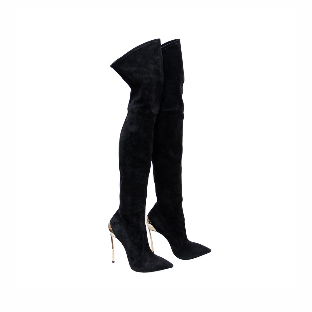 $1950 Casadei Thigh High Over The Knee Boots Black Suede Blade Heel EU 39 US 9
